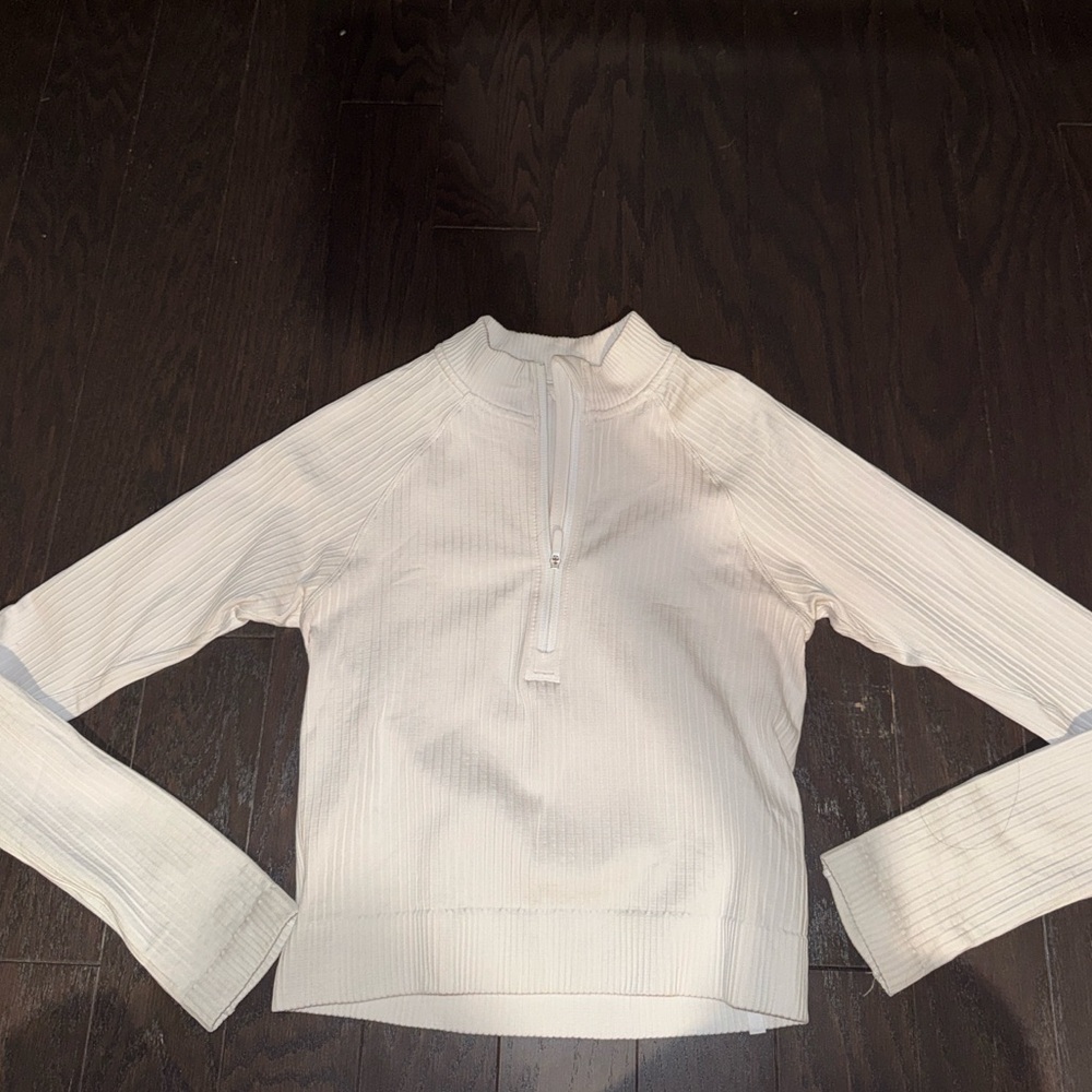 Lululemon Athletica Cream Ribbed Half-Zip Sweatshirt